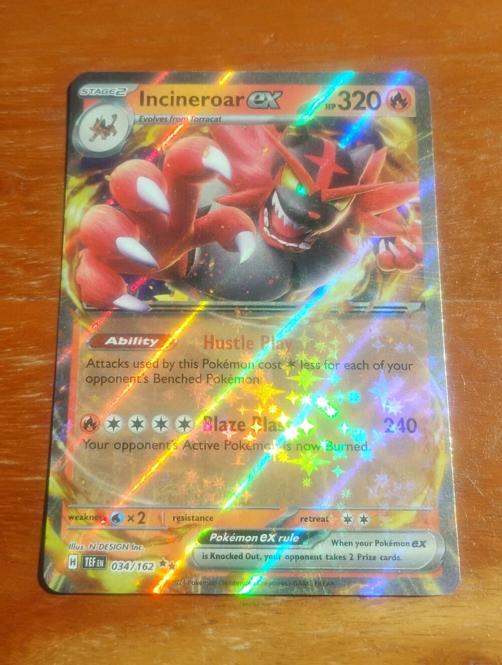 Near Mint 2024 Holo Incineroar EX 034/162 Temporal Forces Pokemon Card